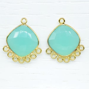 Aqua Chalcedony 14mm Cushion Bezel Charm/Gemstone Single Bail/Component charm/Handmade Jewellery Connectors/Women Jewelry/Handmade Connector