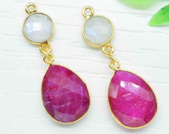 Charms pendentif pierre de lune, boucle d'oreille pendante multi pierres, connecteurs pendentif rubis, lien de lunette de station fait main, composant cadeau pour