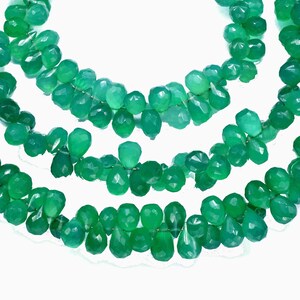 Green Onyx Faceted Teardrops Briolettes, Green Onyx Faceted Tear Drops 5x6.5mm To 6x9mm Beads, 8 Inches Green Beads Strands, Gemstone Beads