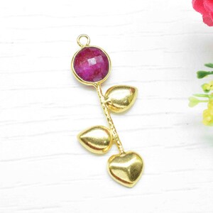 Ruby Round Shape Pendant , Ruby Single Bail Charms  ,Genuine Gemstone Charms , Gold Plated Gemstone Connectors , Summer Collection