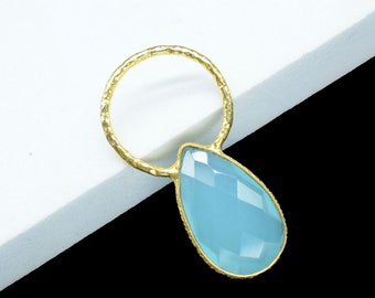 Aqua Chalcedony Jewelry Pendant/Aqua Charms Pendant/Gold Plated Jewelry/Brass Connector Charms/Handmade Jewelry/Women Jewelry/B'day Gift