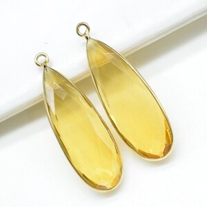 Citrine 10x30mm Pears Shape Connector,Gold Plated Single Bail Gemstone Connector,Jewelry Making Supplies,Gemstone Pendant,Bezel Charms,Gifts