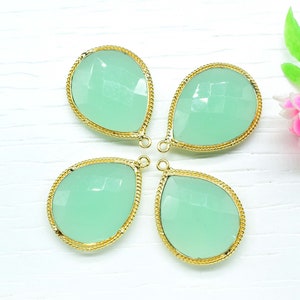 Aqua Chalcedony Faceted Bezels Charms,Aqua chalcedony Single Bail Charms Jewelry,Aqua Chalcedony 18x23mm Pear Shape Gold Plating Bezel,Gift