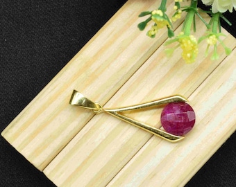 Ruby Component , Single Bail Charm , Ruby Connector Pendant , Gold Plated Connectors , Pendant Gift For Mother Unique Style Jewelry
