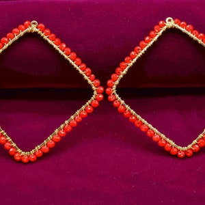 Brinco com miçangas de coral vermelho, componentes de pedras preciosas, brinco feito à mão, componentes de brinco pendurado, componentes de brinco de descobertas, colar com pingente, presente
