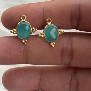 Aqua Chalcedony 8x10mm oval Shape Gold Plating Bezel,Aqua chalcedony Single Bail Charms Jewelry,Aqua Chalcedony Faceted Bezels Charms,Gift