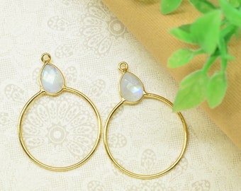 Gemstone Teardrop Earrings,Circle Handmade Pendants,Single bail Station Connector Jewelry,Earring Components,Findings Bezel Charms Pendants