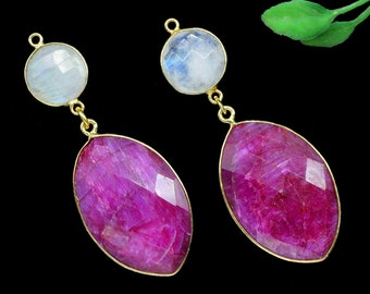 Connecteur pendentif pendentif rubis naturel, bijoux faits main, breloques arc-en-ciel, pendentif composant, lien de station, boucle d'oreille pendante multi-pierres