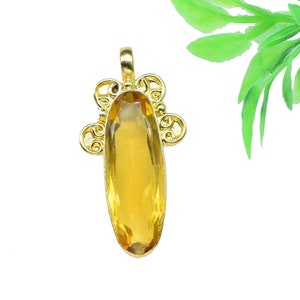 Citrine Designer Pendant,Yellow Gemstone Pendant Charm,Loop Pendant,Brass Pendant,Vermeil Pendant Jewelry,Handmade Carft,Statement Pendant