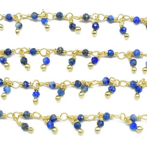 Lapis Lazuli Dangling Beads Chain,Gemstone Rosary Chain,Wire Wrapped Necklace Chain,Lapis Lazuli Cluster Rosary Chain,Handmade Beads Jewelry