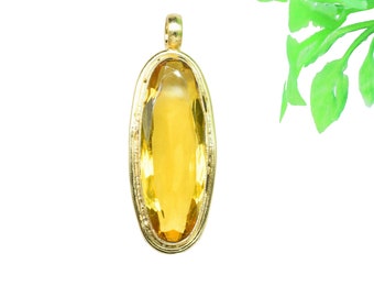 Citrine Oval Shape Pendants Charm,Statement Pendants,Loop Pendant,Brass Pendant Jewelry,Gemstone faceted Long Pendant,Handmade Craft Pendant