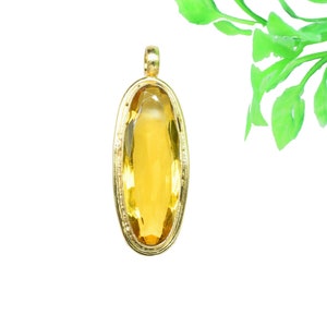 Citrine Oval Shape Pendants Charm,Statement Pendants,Loop Pendant,Brass Pendant Jewelry,Gemstone faceted Long Pendant,Handmade Craft Pendant