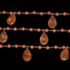 Carnelian 8x12mm Teardrop Shape Bezels Chain,Carnelian Beads Faceted Chain,Carnelian Beads Handmade Bezels Link Jewelry,Jewelry Making Chain