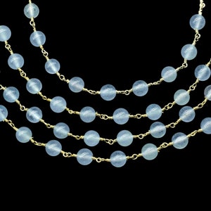 Blue Chalcedony gemstone 6mm Smooth Beads Rosary,Bulk Wholesale Beads Chains,Chalcedony Beads Chains,Blue Quartz Wire Wrapped Rosary Chain
