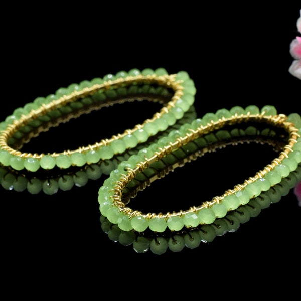Prehnite Wire Wrapped Connectors,Prehnite Earring,Oval Shape Pendant Components,Beaded Hoops Findings Component,Prehnite Quartz Jewelry,Gift