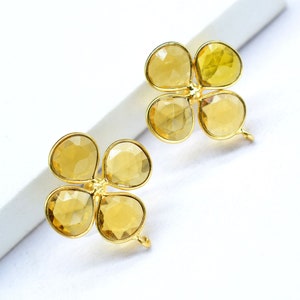Citrine Gemstone Earring Connector/Gold Plated Jewelry/Citrine Handmade Jewelry/Bezel Component/Jewelry making Stone/Heart Shape Earring