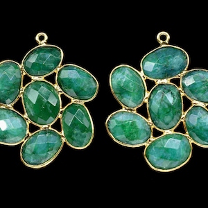 Emerald Component Earring,Oval Shape Gemstone Connectors Jewelry,May birthstone pendant,Emerald Jewelry,Gold Plated Pendant,Handmade Jewelry