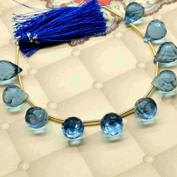 London Blue Topaz Teardrop Shape Briolette,10x14mm Drop Beads,AAA Quality Briolette,Topaz Briolette,Topaz Briolette Jewelry,Gemstone Bead