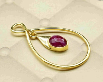 Ruby  Component , Single Bail Charm , Ruby Connector Pendant , Gold Plated Connectors , Earring Component , B'day Gift