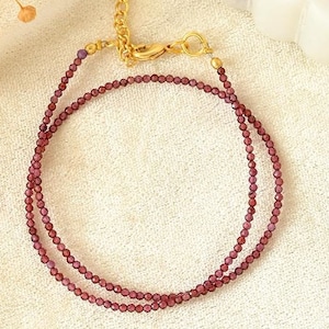 Tiny Red Garnet Gemstone Beaded Minimalist Choker, Dainty Gemstone Beaded Necklace for Women,Summer Choker, Handmade, red color necklace,