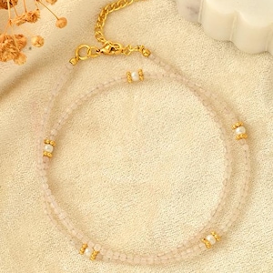 pink quartz necklace, rose quartz necklace, quartz necklace, dainty beaded necklace, pink quartz choker, rose quartz choker, Pink Crystal,