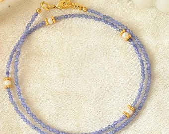 Tanzanite Faceted Rondelle Necklace, 2.5mm Tanzanite Gemstone Beaded Necklace, Birthday Gift Party Necklace, AAA++ Tanzanite Beads Necklace
