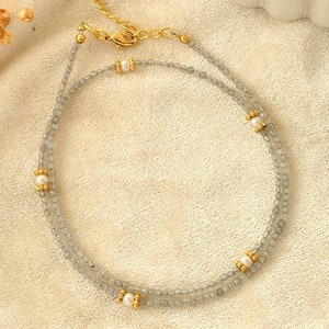 Tiny 2mm Labradorite Round Beaded Choker, Bracelet, Natural Gemstone Beaded Necklace, Daily Dainty Necklace for Women, Handmade Gift for Her