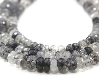 Natural Black Rutile 6mm Faceted Beads,Black Rutile Faceted Beads,Wholesale Beads,Rutile Rondelle Beads Semi precious Faceted,Gemstone Beads