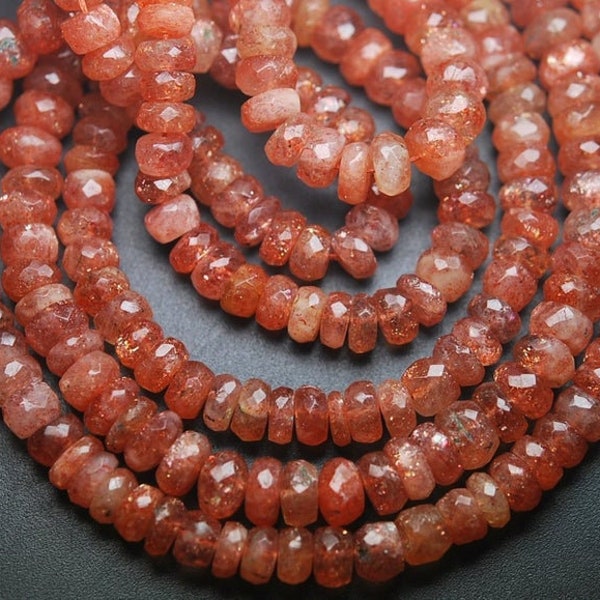 Perles de rondelle à facettes en pierre de soleil naturelle 7mm-8mm, perles de rondelle à facettes, rondelle à facettes en pierre de soleil rare de l’Oregon, perles à facettes semi-précieuses,