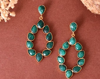 Natural Emerald Earring/Bridal Earring/Gold Plated Emerald Jewelry /Bridesmaid Earrings/Statement Earrings/May Brithstone/Anniversary Gifts