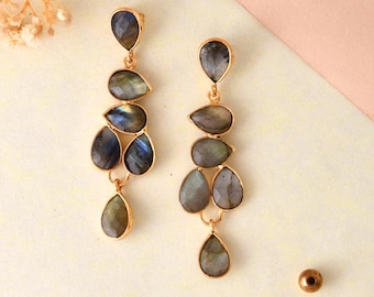 Boucles d'oreilles larme plaquées or labradorite, boucle d'oreille de mariée, bijoux en pierres précieuses labradorite, cadeaux femme, boucle d'oreille de mariage, boucle d'oreille pendante labradorite