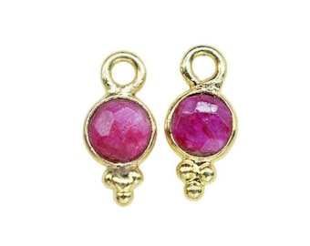 Natural Ruby Charms Connector/Handmade Jewelry/Gold Plated Connector/Tiny Pendant/Ruby Pendant/Round Shape Connector/Gemstone Charms/Gift
