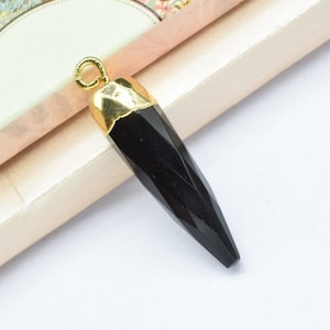 Black Onyx Pencil Pendant,Handmade Electroplated Spike Pointed Charm,Black Onyx Pendant Jewelry Making Supply,Gemstone Single Bail Connector