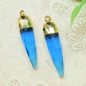 Blue Topaz Pencil Connector,Blue Topaz spike Pendant necklace Jewelry,Gemstone Single Bail Pendant,Handmade Faceted Spike Pointed Charm,Gift