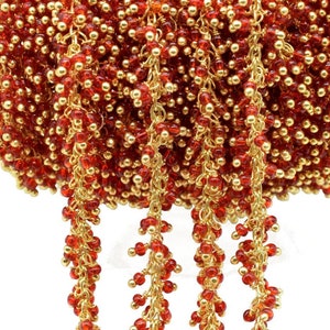Red Agate 2mm cluster chain,Red Agate Dangling Chain,Red Agate cluster Chain with Gold Plated, Wire,Brass cluster beaded chain,vermeil chain