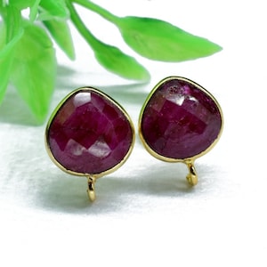 Natural Ruby 10mm Heart Shape Earring Connector,Jewelry Making Supply,Ruby connectors studs,Gold Plated Earring Connector,Earring connectors