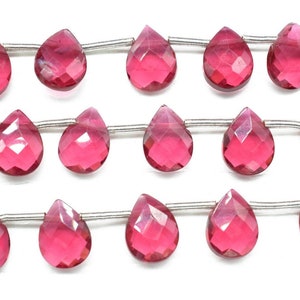 Filo di briolette sfaccettato con tormalina rosa, filo di perline di tormalina rosa, forniture per la creazione di gioielli fatti a mano, briolette a goccia forate con pietre preziose