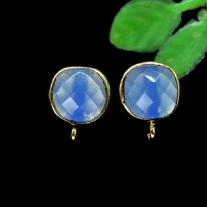 Blue Chalcedony 8mm Earring Connector, Jewelry Making Supply,Earring Making Connector,Ear Post Studs Connector,Ear Studs,Gemstone Ear Post
