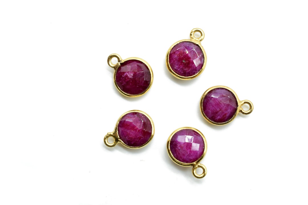 Natural Ruby 8mm Charm,ruby Pendant,ruby Round Gold Plated Bezel,ruby ...