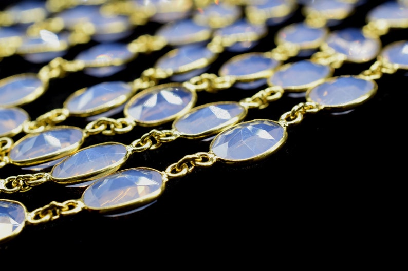Oval Necklace Chain,Bezel Connector Chain,Selling Per Foot,Jewelry making chains Pink Opalite Gold Plated Bezel Chain Gemstone Connector
