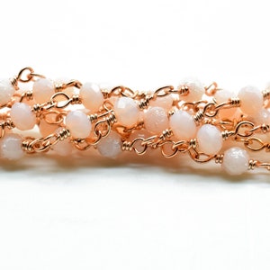 Peach Moonstone Chalcedony Hydro Faceted Wire Wrapped Beaded Rosary Chain,Brass chainJewelry Making Chain Rosary chain,gemstone beaded chain