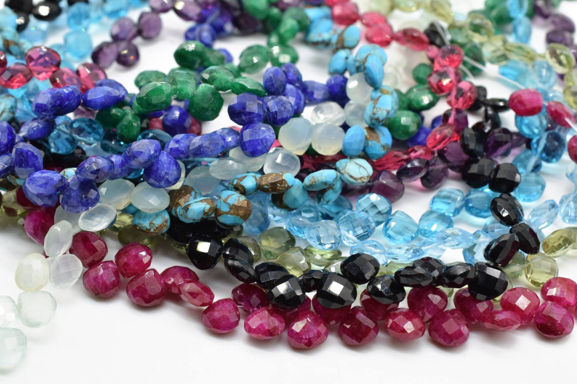 7 Strand Aquamarine Color Quartz Heart Shape Beads – 8mm Faceted – Gemstone For Jewelry Making