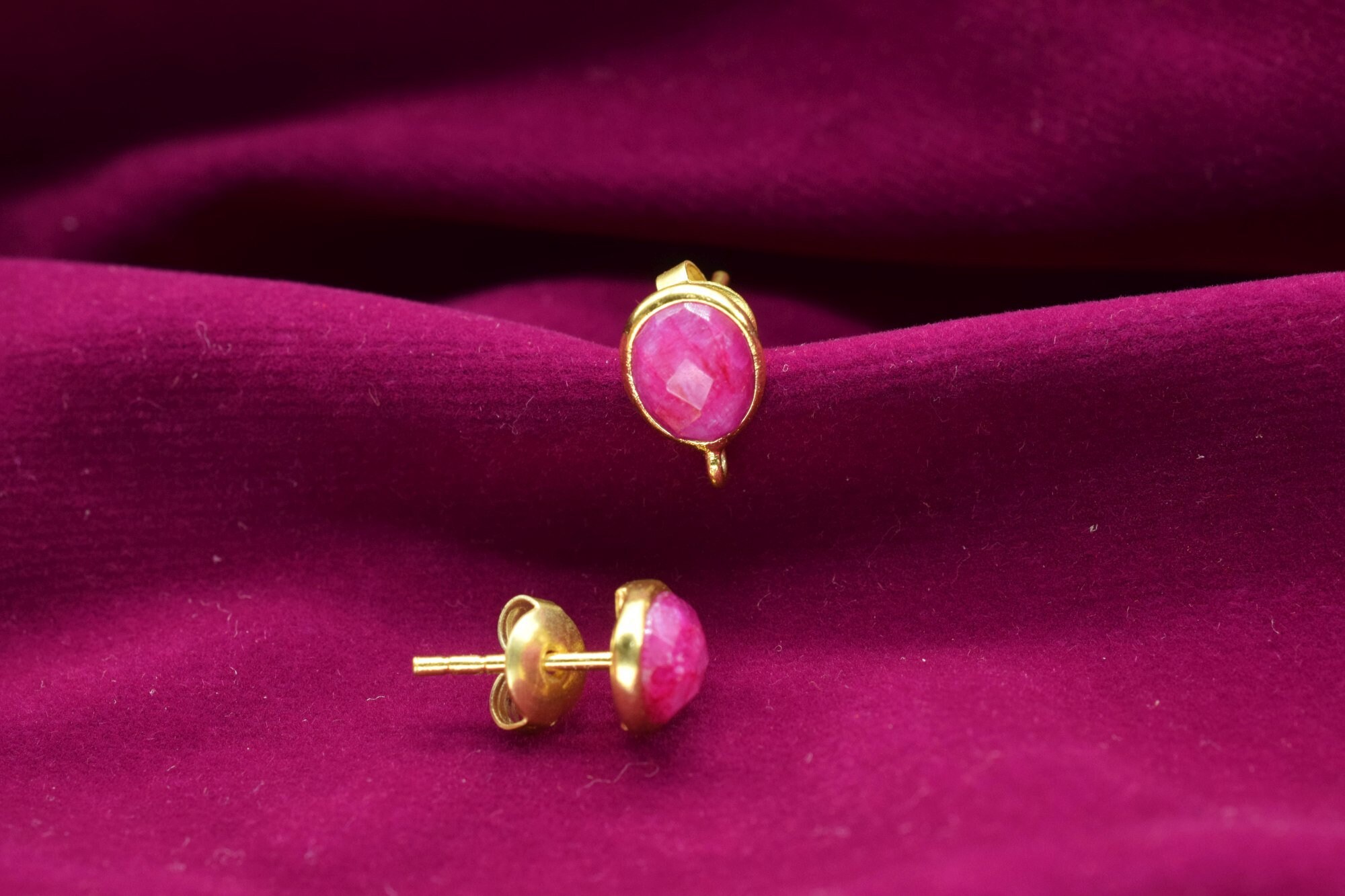 Natural Ruby 6x8mm Oval Shape Earring Connector Stud Post Setting With ...