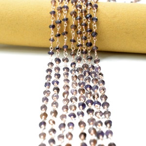 May include: A strand of dark purple gemstone beads strung on a silver chain. The beads are faceted and have a slightly iridescent sheen.
