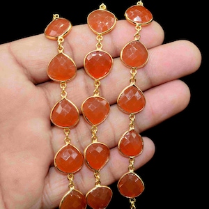 Natural Carnelian Bezel Chain, Carnelian 12mm Heart Shape Connector Chain, Carnelian Bezels Chain, Carnelian Connectors Link Chain, Jewelry
