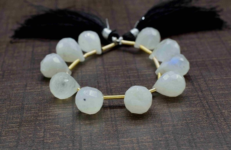 Briolettes de gota de piedra lunar arco iris natural de 10x13 mm, piedra preciosa calibrada, briolettes de pera facetada, cuentas de piedra lunar, fabricación de joyas en forma de gotas, regalo imagen 3