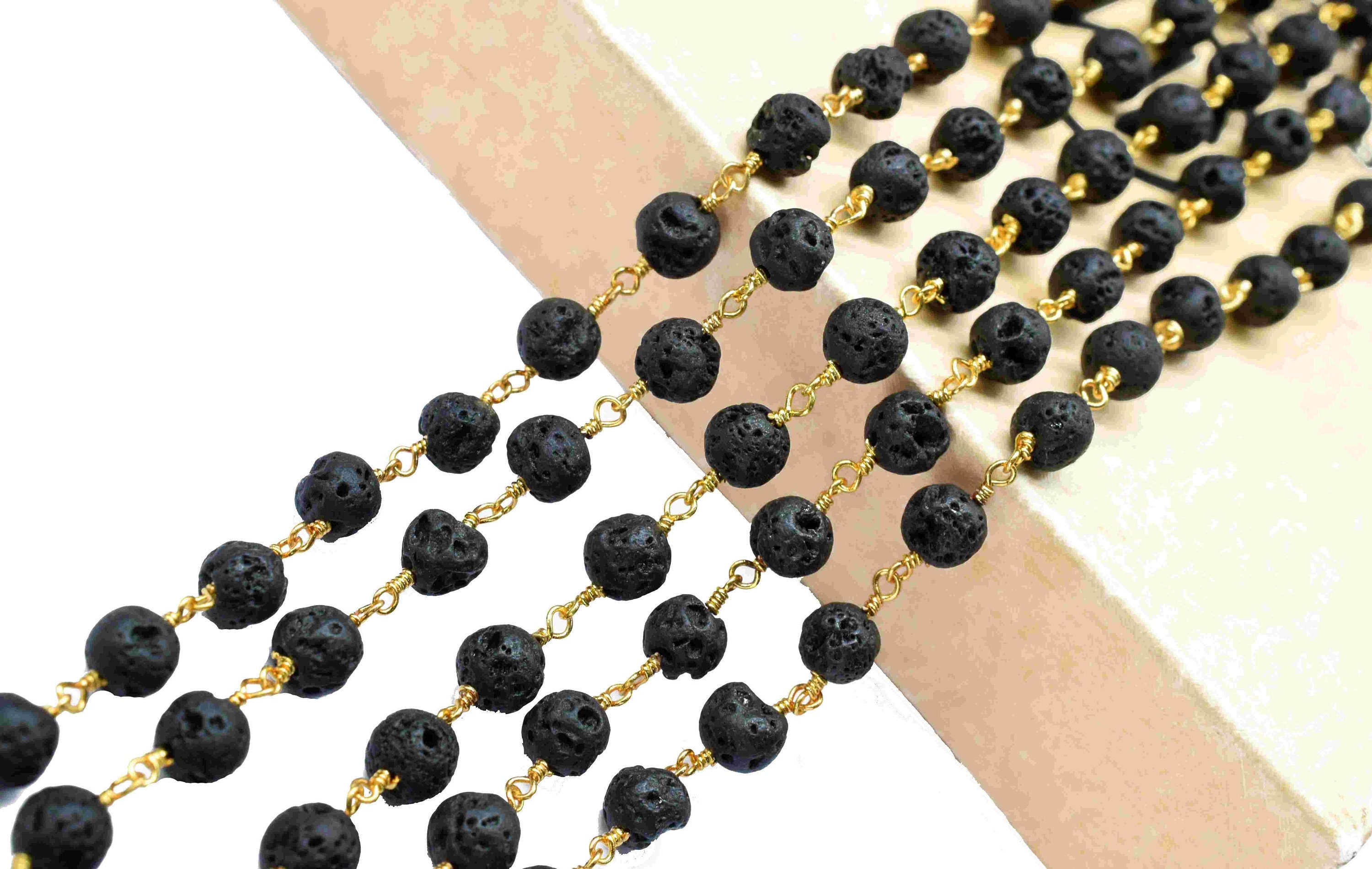 Black Lava Wire Wrapped Chain by Foot for Necklace,black Lava 6mm Round ...