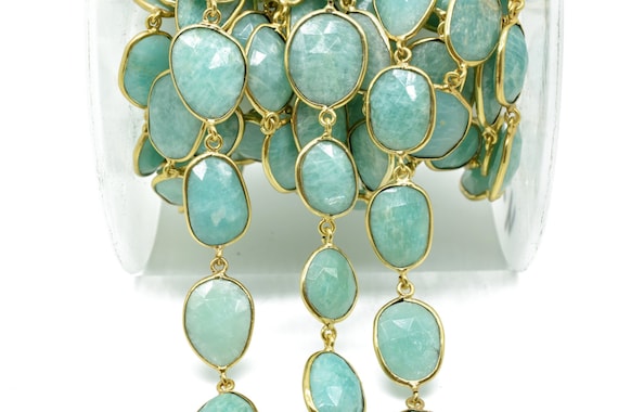 Amazonite connector link Chain-Natural Amazonite Bezel Chain,Amazonite Oval Shape Connector Chain,Amazonite bezeled chain,Amazonite jewelry