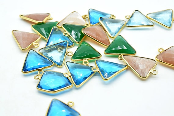 Lapis Lazuli 15x18mm Triangle Shape Single Connector,brass