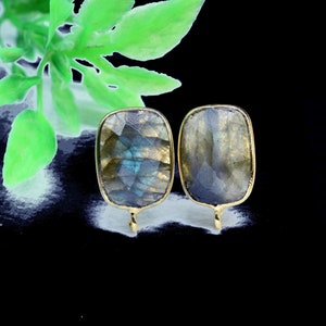 Labradorite 12x16mm rectangle Earring Connector,Jewelry Making,Sapphire Connector post stud,Gold Plated Earring Connector,Rectangle Studs image 2